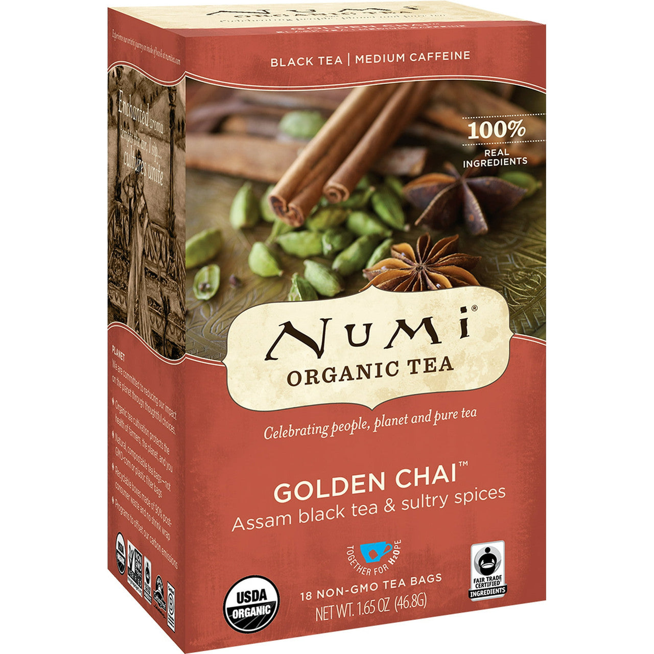 Numi Organic Black Tea, Golden Chai - 18 Tea Bags
